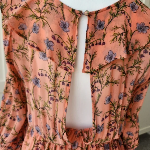 Free People Pink Floral Summer Mini Dress Ruffle Tie Cute Medium - Picture 8 of 16